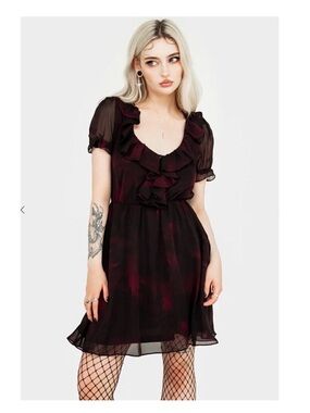 NWT Disturbia Sheer Ruffle Dress – Gothic Romantic Style Size 14